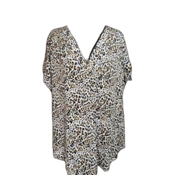 Gap Low Cut V-Neck‎ Loose Fit Animal Print Women’s Short Sleeve Cuff Blouse Xl - Picture 1 of 16